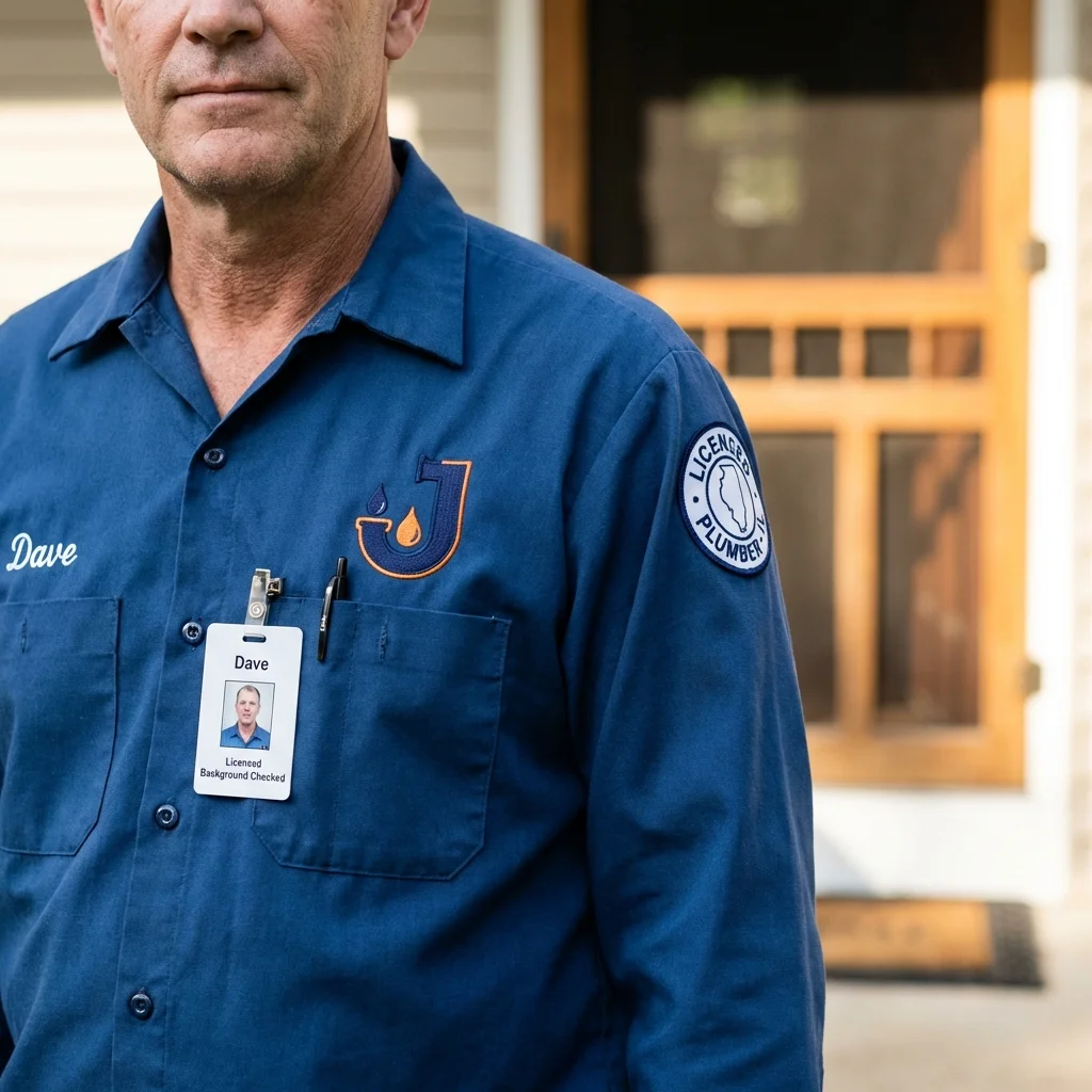 Licensed plumber showing ID badge in Chittenden, VT