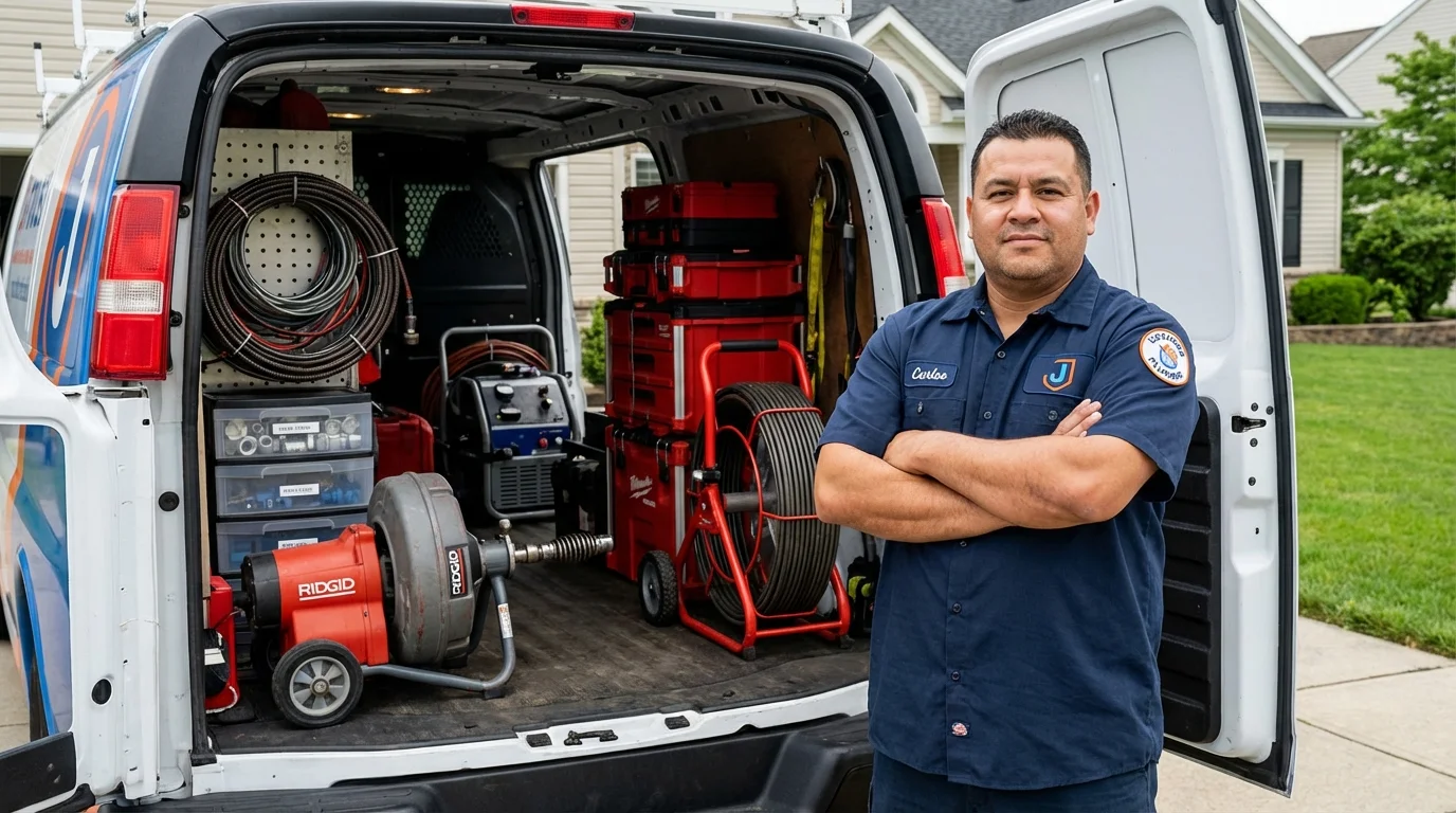 Professional drain cleaning equipment and Johns Plumbing LLC plumber in Chittenden
