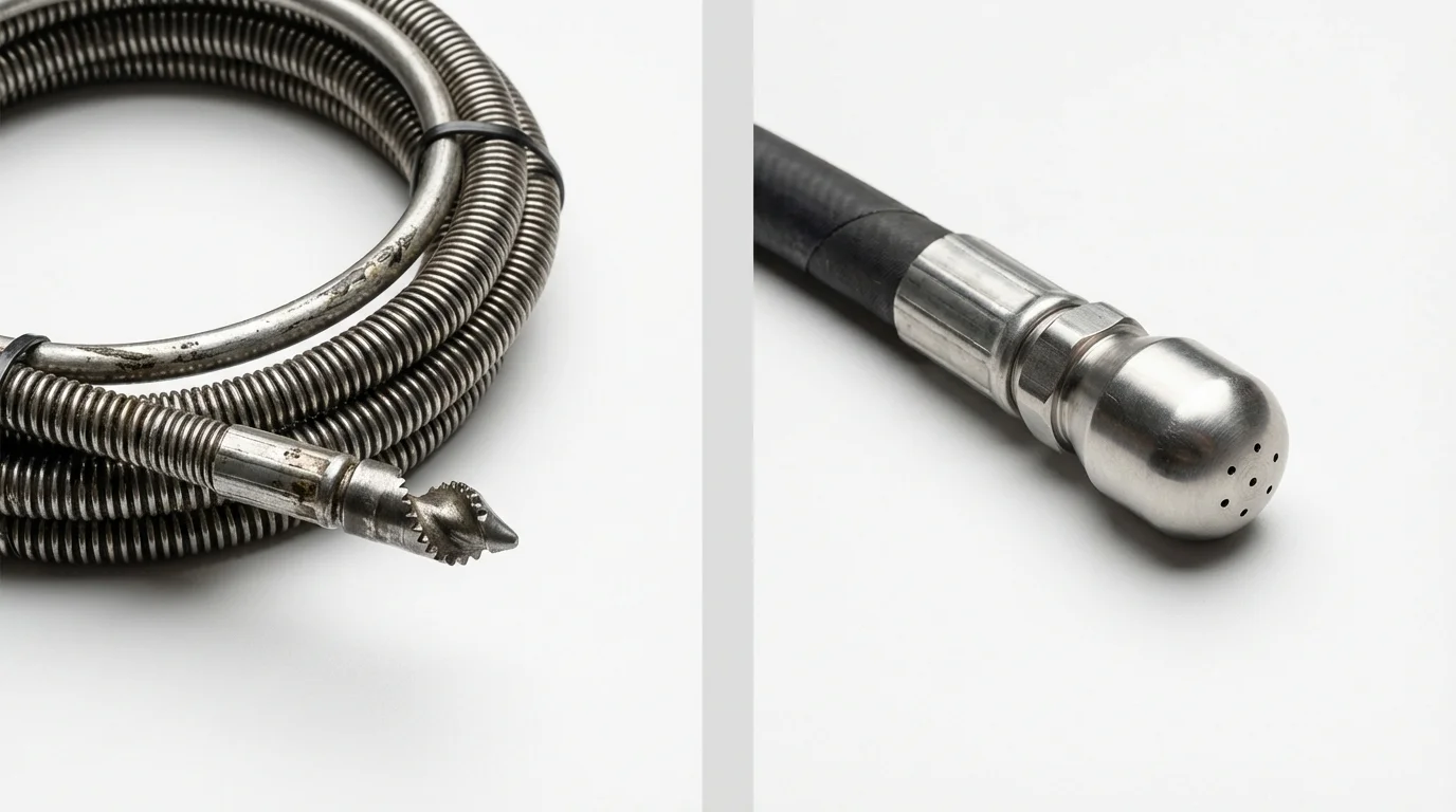 Drain snake cable and hydro jetting nozzle used for drain cleaning in Chittenden, VT