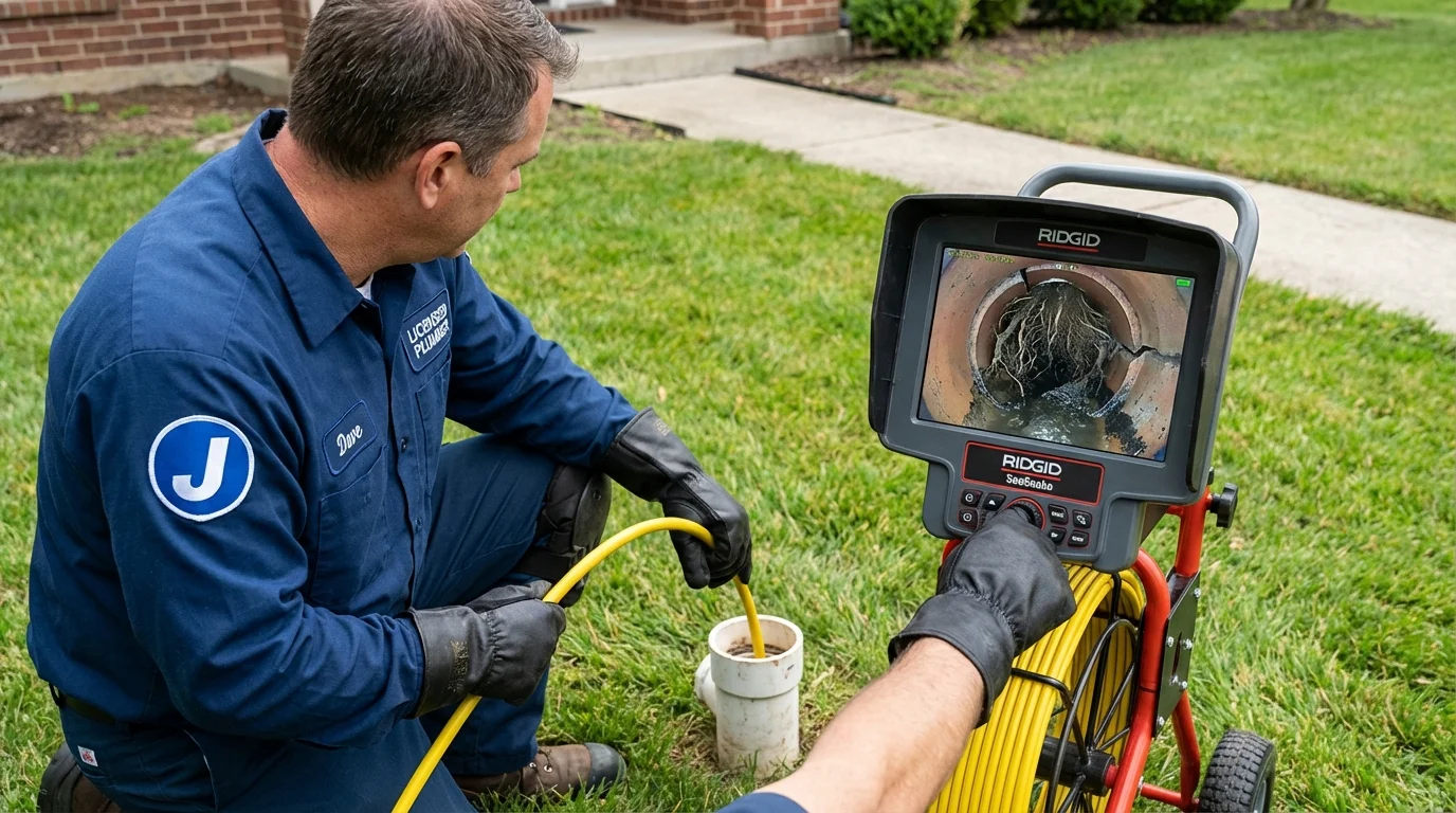 Sewer camera inspection being performed by Johns Plumbing LLC in Chittenden