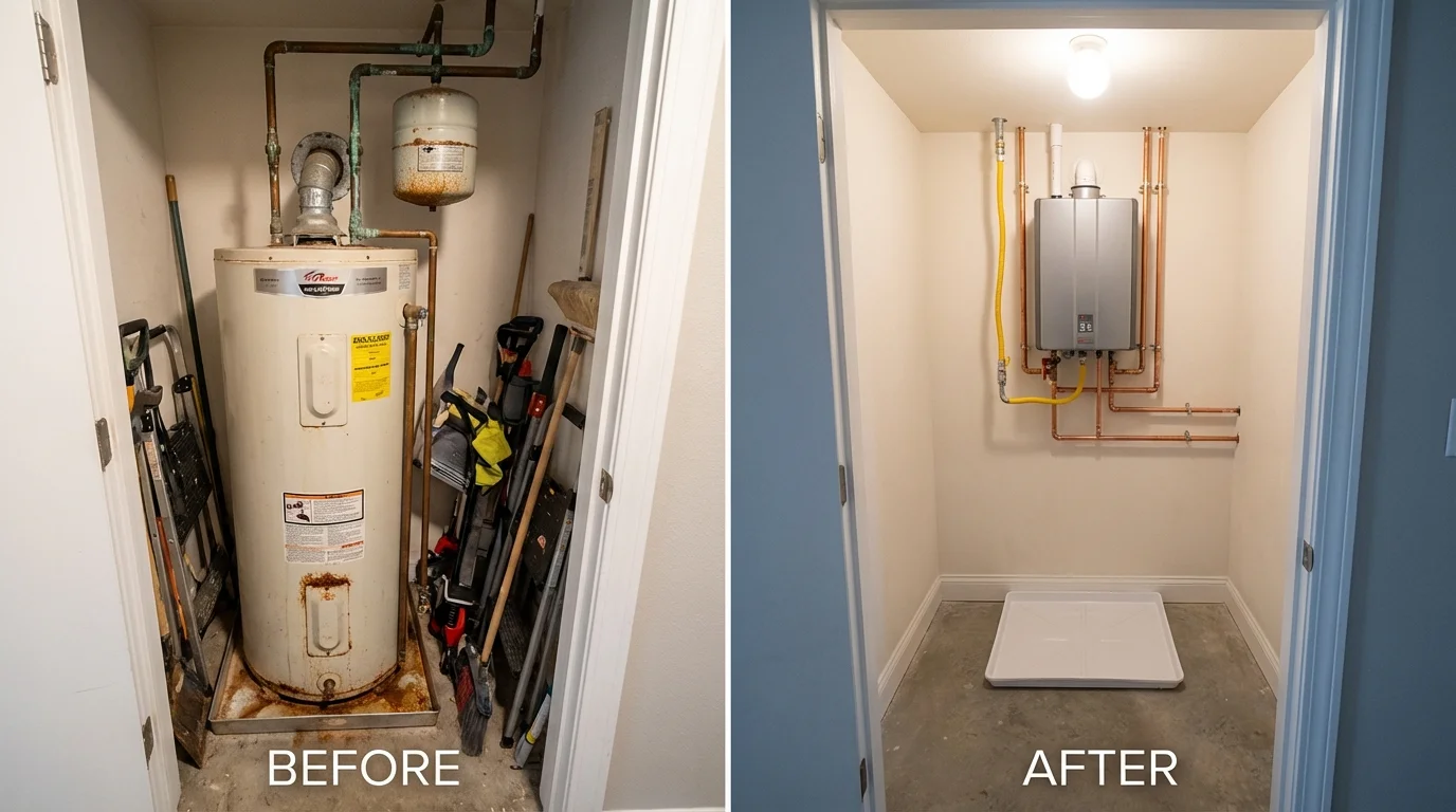 Tank water heater versus wall-mounted tankless unit comparison for Chittenden, VT homeowners