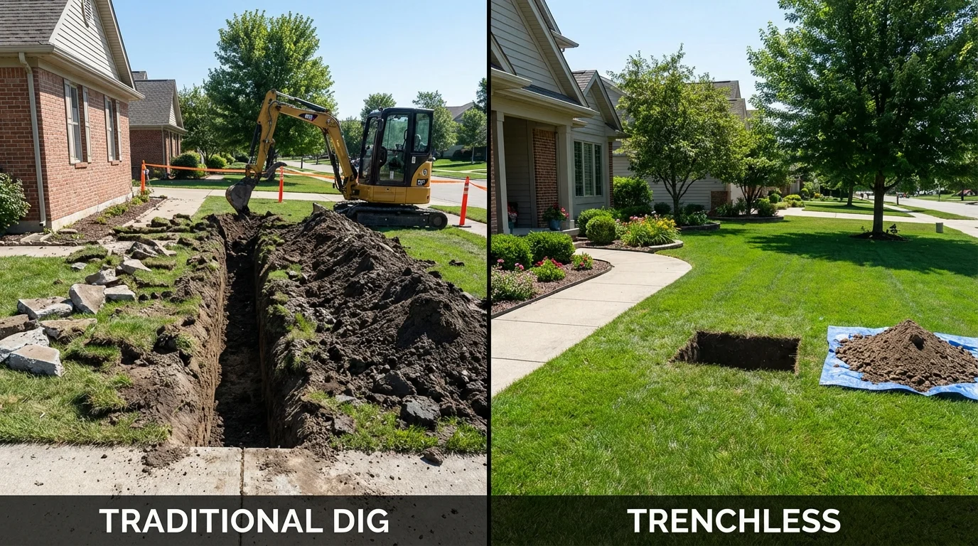 Trenchless sewer repair with minimal yard damage versus traditional excavation in Chittenden, VT